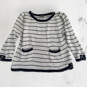 Wrap Brand Navy/Tan Striped Sweater – 100% Cotton/Baumwolle- Size S